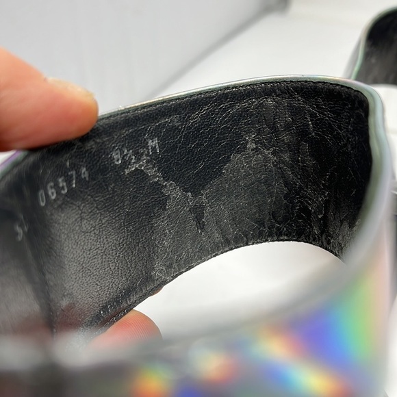 Stuart Weitzman Sz 8.5 MySlide Metallic Specchio Heel Sandal Silver Pewter - Picture 11 of 15